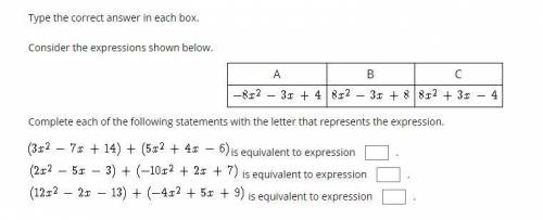 Consider the expressions shown below.

Complete each of the following statements with the letter t
