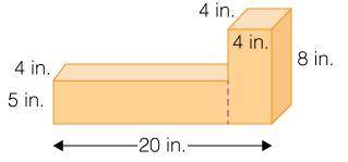 The solid figure is separated along the dotted line into two rectangular prisms.

What are the vol