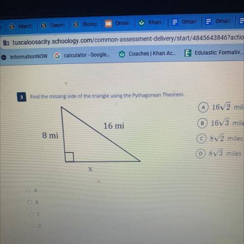Find the missing side of a triangle using Pythagorean theorem