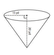 What is the volume of corn held in this cone-shaped grain silo? Use 3.14 for π and round to the nea