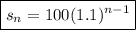 \boxed{s_n=100(1.1)^{n-1}}