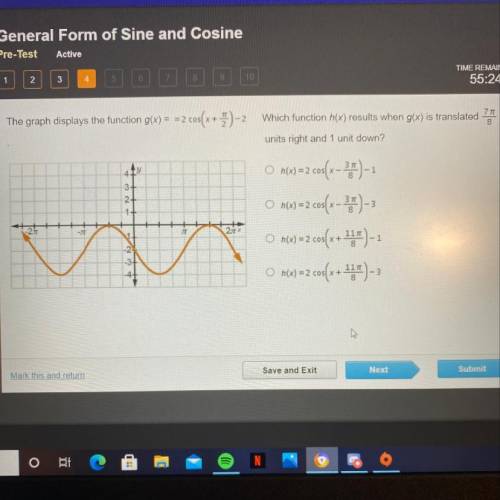 Which function h(x) results when g(x) is translated

7 TT
8
units right and 1 unit down?
O n(x) =