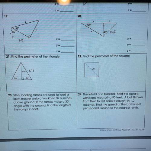 Unit 8: Right Triangles
Homework 2: Special Right Triangles