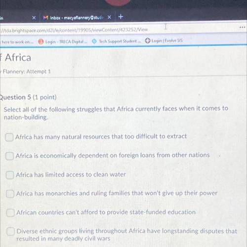 Select all of the following struggles that Africa currently faces when it comes to

nation-buildin