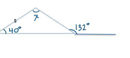 Find the missing angle (x) in the diagram below. Show your work. (4 marks)