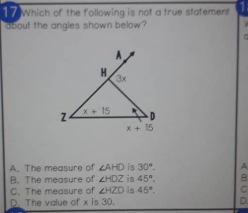 Which of the following is not a true statement about the angles shown below. pleaseee help​