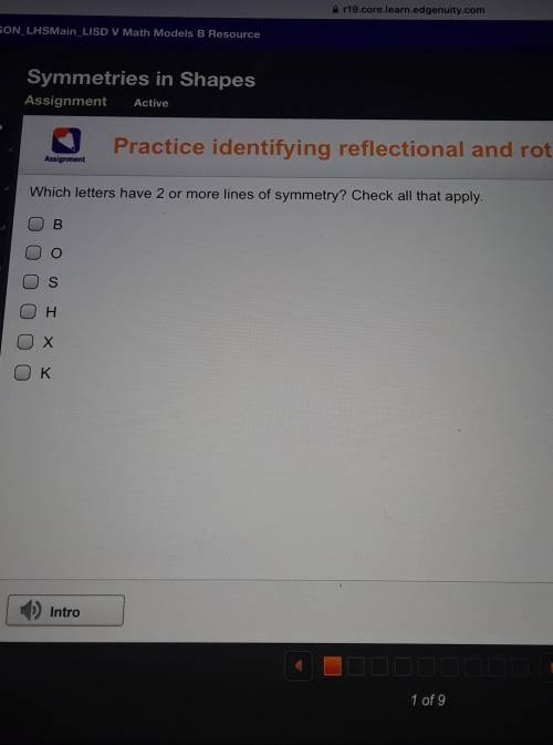 Practice identifying reflectional and rotati Which letters have 2 or more lines of symmetry? Check