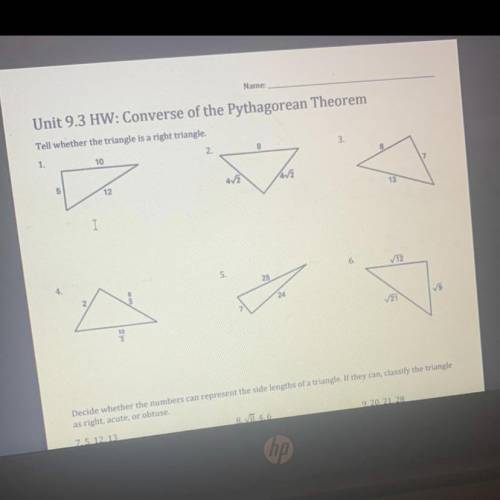Please help! tell whether the triangles are right triangles. thank you!!