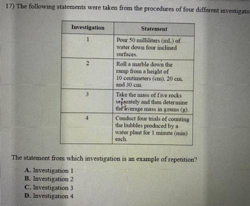The statement from which investigation is an example of repetition? *answer choices in picture*