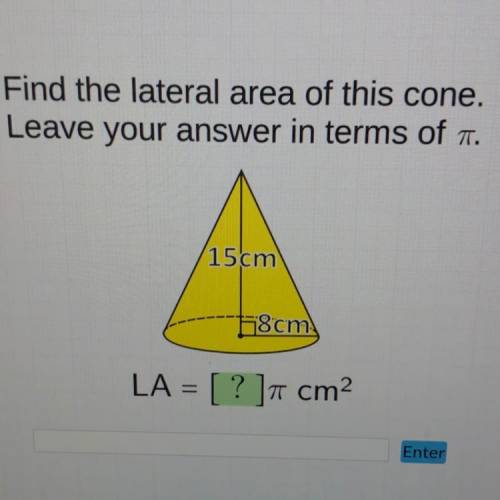 100 Pts! PLS HELP ASAP!!!

Find the lateral area of this cone.
Leave your answer in terms of 7.
15