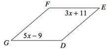 HELP DUE IN 10 MINS! Solve for x in the parallelogram below:
x=??