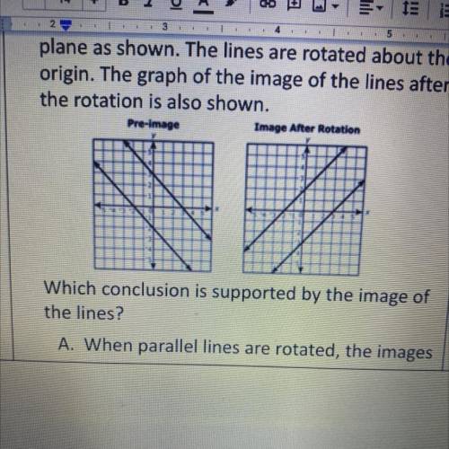 two parallel lines are graphed on a coordinate plane as shown. The lines are rotated about the orig