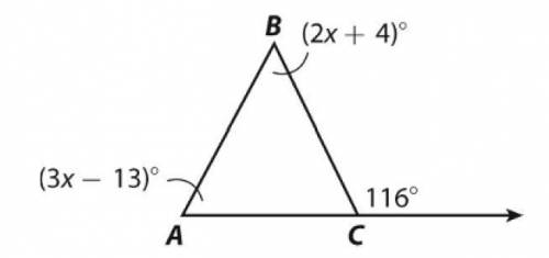What is the measure of \angle A in the triangle above?