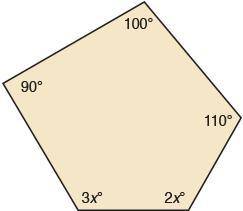 Find the value of X.

What is the interior angle sum of this polygon? 
(Drop Down) - 180, 360, 540