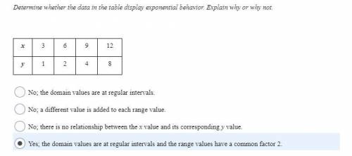 Determine whether the data in the table display exponential behavior. Explain why or why not.