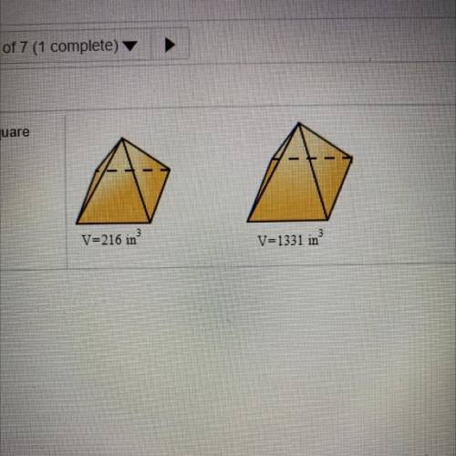 The pair of square pyramids are similar. Use the given information to find the scale factor of the