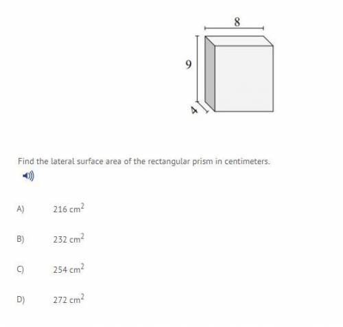 FIND THE LATERAL SURFACE AREA OF THE RECTANGULAR PRISM IN CENTIMETERS?