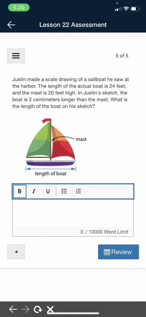 Justin made a scale drawing of a sailboat he saw at the harbor. The length of the actual boat is 24
