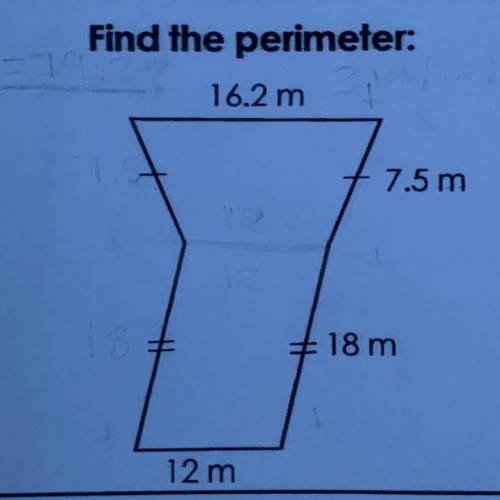 Find the perimeter:
The answer choices are down below: 
80.8m or 91.7m.