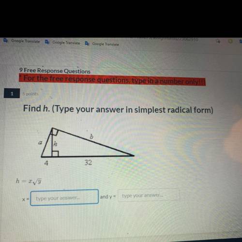 Find h.(Type your answer in simplest radical form)