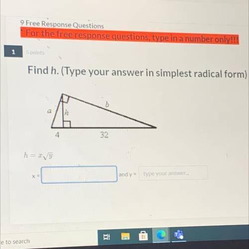 Need help
find h. Type you Answer in simplest radical form