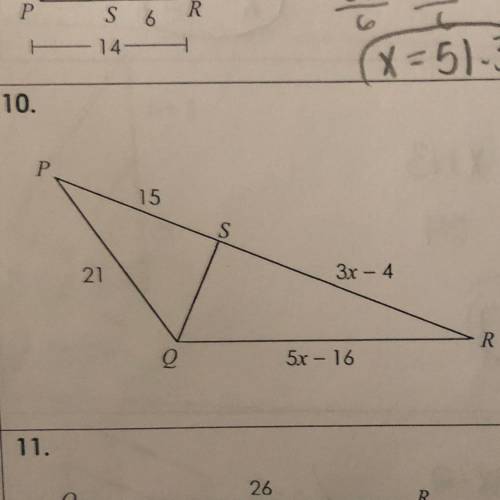 If QS represents an angle bisector, solve for x.
