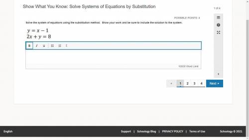 Solve the system of equations using the substitution method. Show your work and be sure to include
