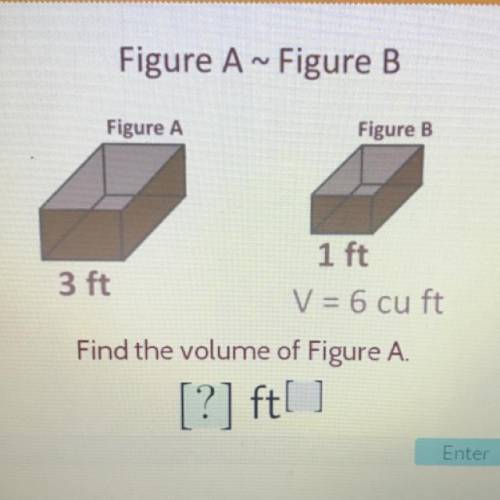 Figure A ~ Figure B

Figure A
Figure B
1 ft
3 ft
V = 6 cu ft
Find the volume of Figure A.