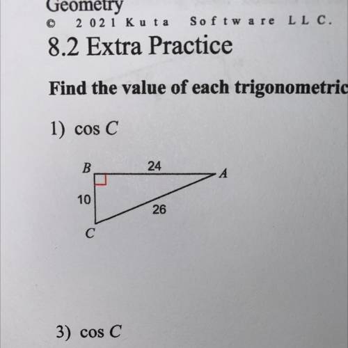 Find the value of each trigonometric ratio. 
Cos C
Help please