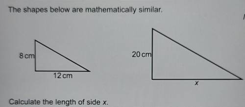 The shapes below are mathematically similar.

8 cm20 cm12 cmхCalculate the length of side x.​