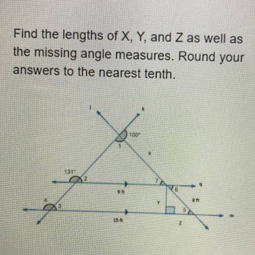 Find the lengths of x,y and z?