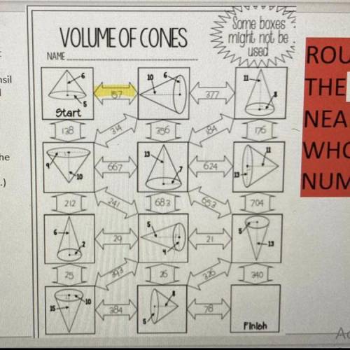 Volume of cones maze
Can someone help me please❗️❗️❗️It’s due today 
Thank you