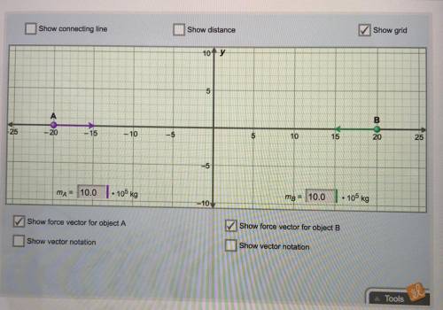 3. Measure: Turn on Show grid. Place object A on the x axis at -20 and object B on the x axis at 20