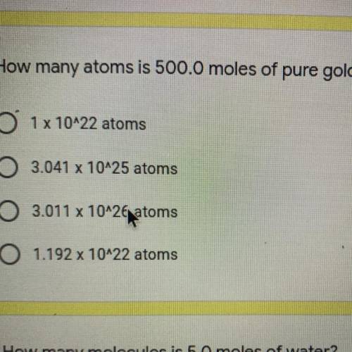 How many atoms is 500.0 moles of pure gold?