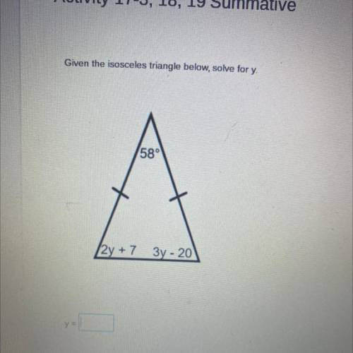 What would y equal for this isosceles triangle