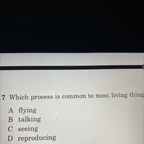 Which process is common to most living things?

A flying
B talking
Cseeing
D reproducing