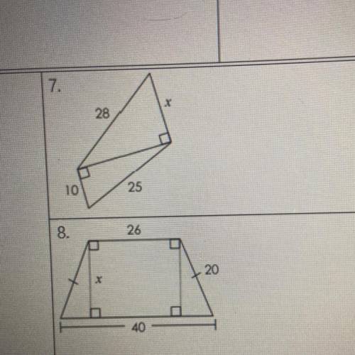 7.Find X using the pythagorean theorem
8.Find X using the pythagorean theorem