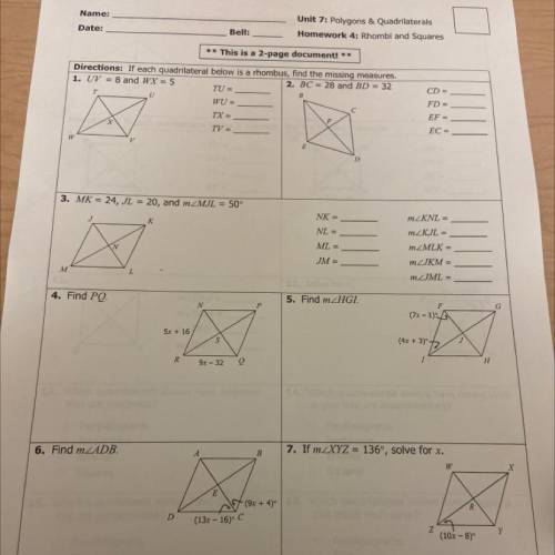 Unit 7 polygons and quadrilateral homework 3 I’m looking for answers 1-7