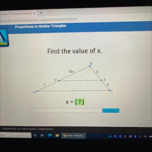 Find the value of x.
B
10-X
3
D
E
X
2
С
А
x = [?]