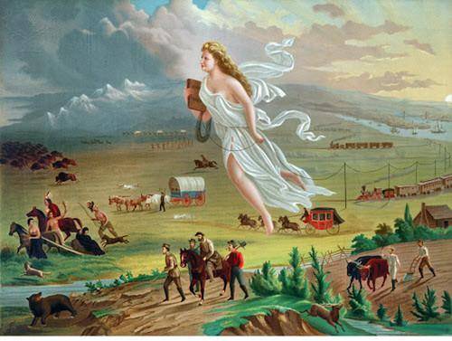 What concept does this painting illustrate?

A. Manifest Destiny 
B. Gold Rush 
C. Land Boom 
D. I