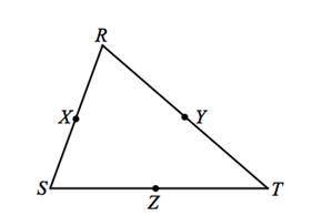 What 2 conditions must be met for Segment XY to be the Midsegment of Triangle SRT?

List 1. and 2.