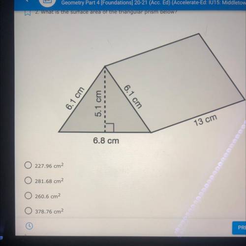 2. What is the surface area of the triangular prism below?