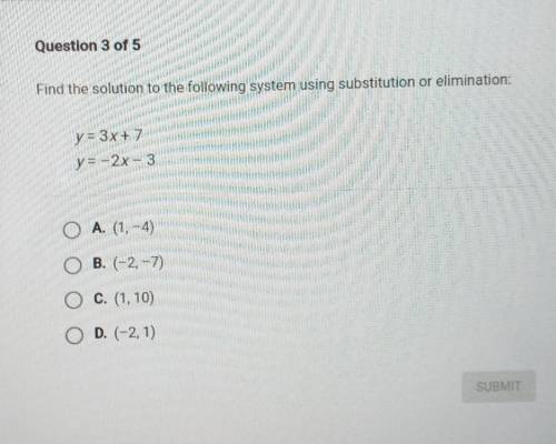 Find the solution to the following system using substitution or elimination:

Please help this is