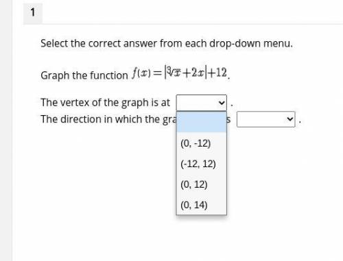 Select the correct answer from each drop-down menu. Graph the function . The vertex of the graph is