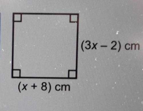 Give two reasons why this shape is a square when x = 5.(3x - 2)(x + 8) cm​