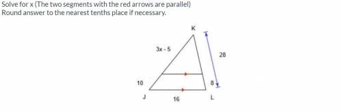 PLZ HELP VERY URGENT !!! Solve for x (The two segments with the red arrows are parallel)

Round an