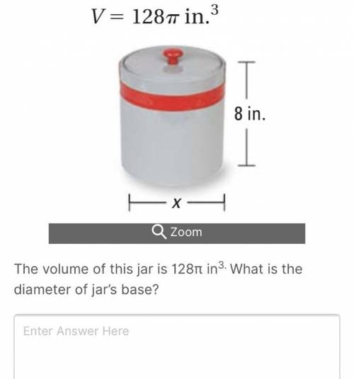 The volume of this jar is 128π in3. What is the diameter of jar’s base?
