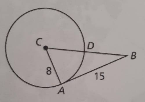 In the figure, AB is tangent to circle C. Find the length of DB.​