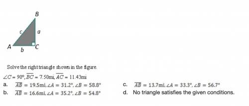 Solve the right triangle shown in the figure