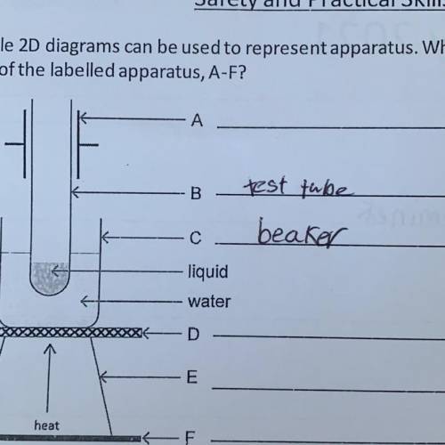 B
test tube
beaker
с
liquid
water
D
E
heat